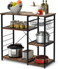 YZboomLife 3-Tier Kitchen Baker\u2019s Rack  Utility    Industrial Microwave Oven Stand Metal Frame w/  Wire Basket  Hooks  Coffee  Table Home Office  35.4\u2019\u2019  Brown
