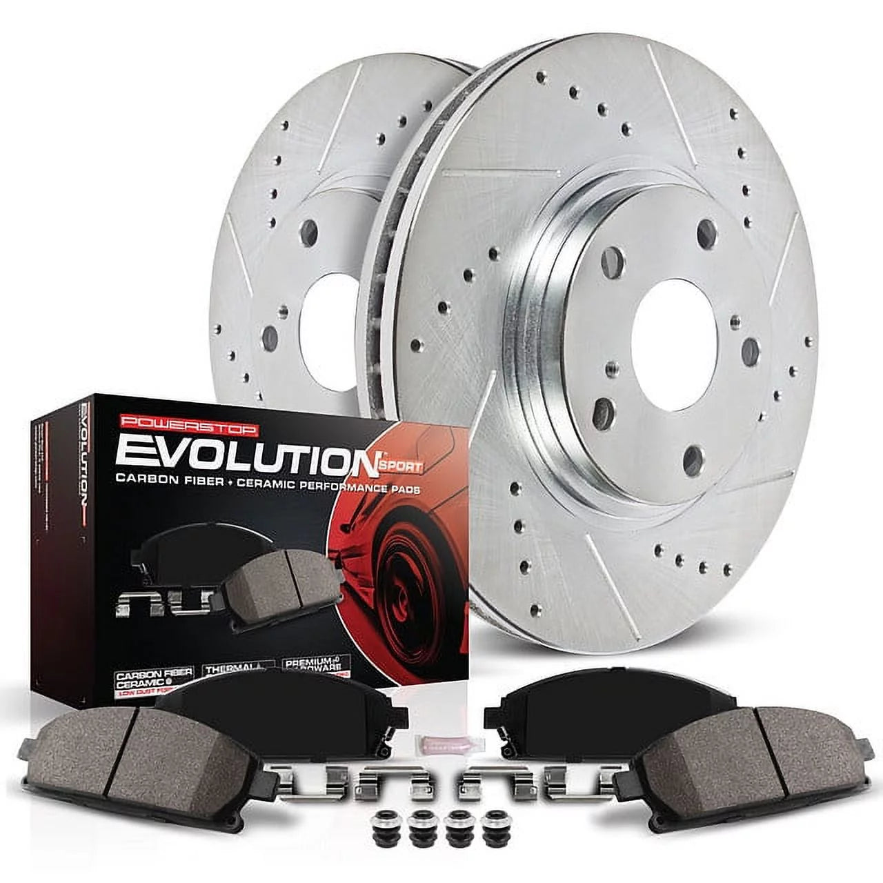 Power Stop Rear Brake Kit with Drilled & Slotted Rotors and Ceramic Brake Pads K2046
