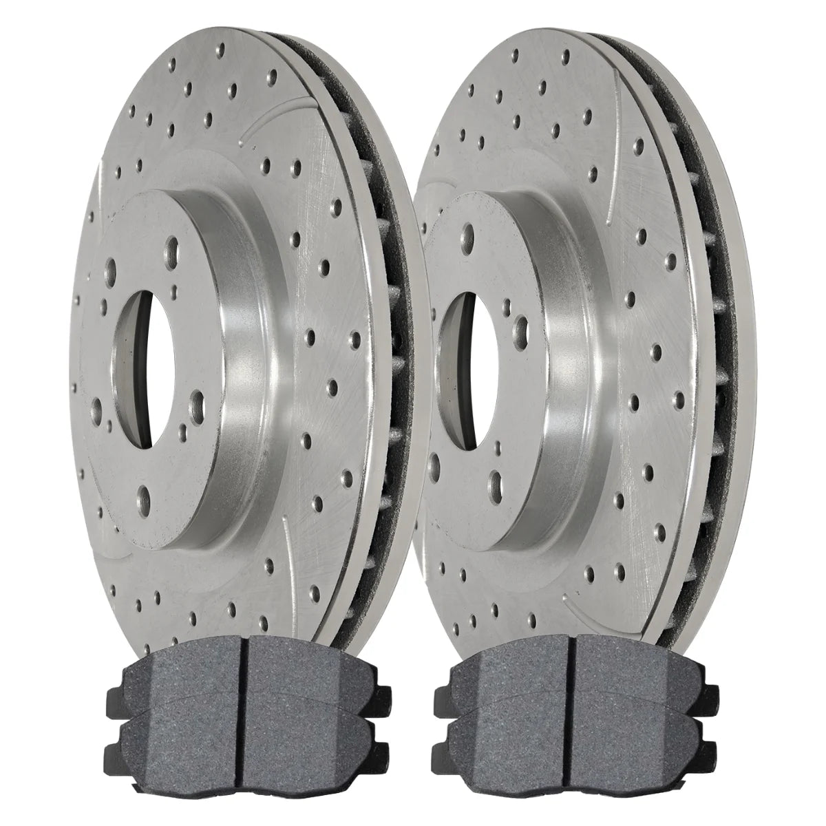 AutoShack Front Drilled Slotted Brake Rotors Silver and Ceramic Pads Kit Driver and Passenger Side Replacement for 2012 2013 2014 Honda Civic 1.8L FWD BRKPKG600068