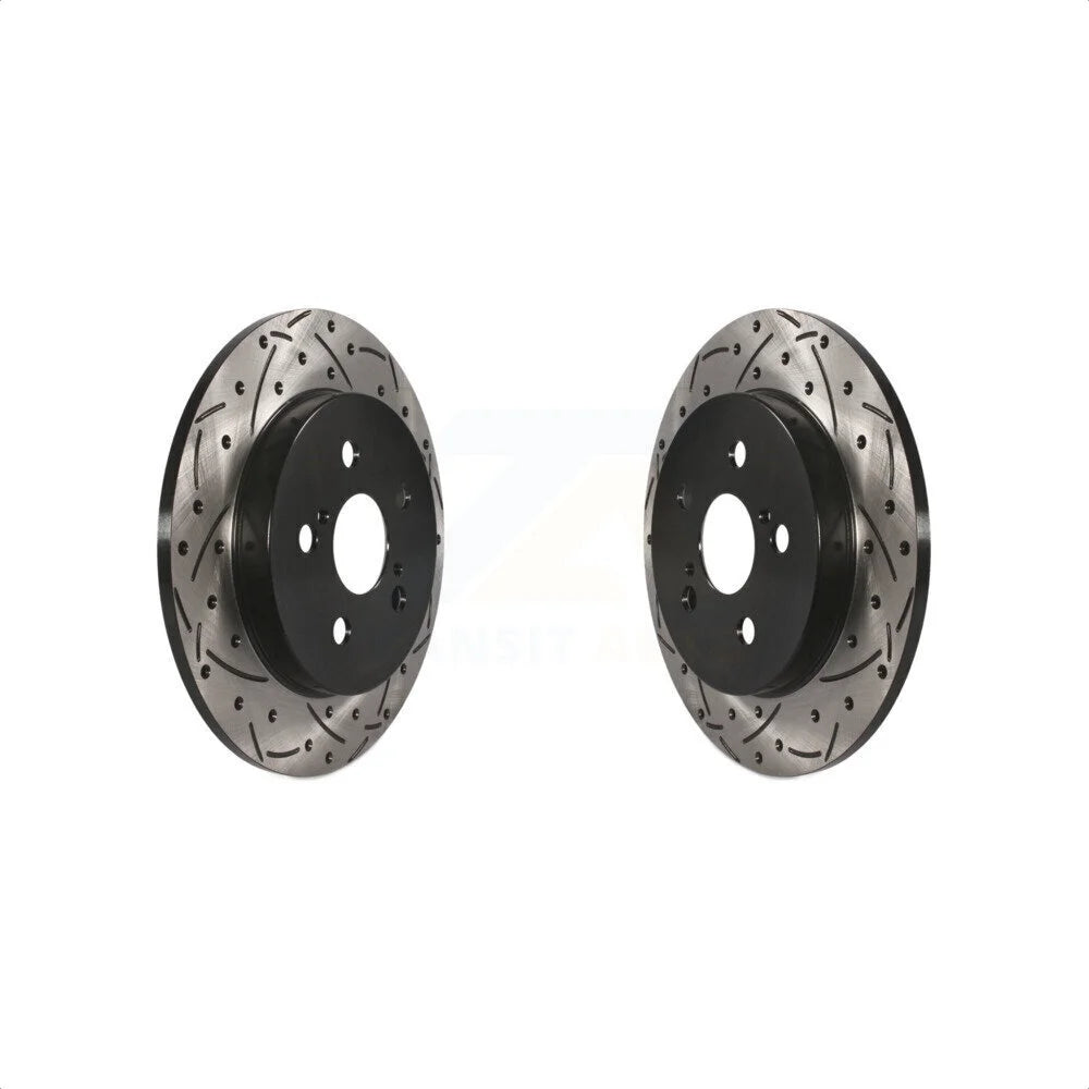 Rear Coated Drilled Slotted Disc Brake Rotors Pair For Toyota Corolla Prius Matrix Prime Pontiac Vibe Lexus CT200h Plug-In AWD-e KD-100108