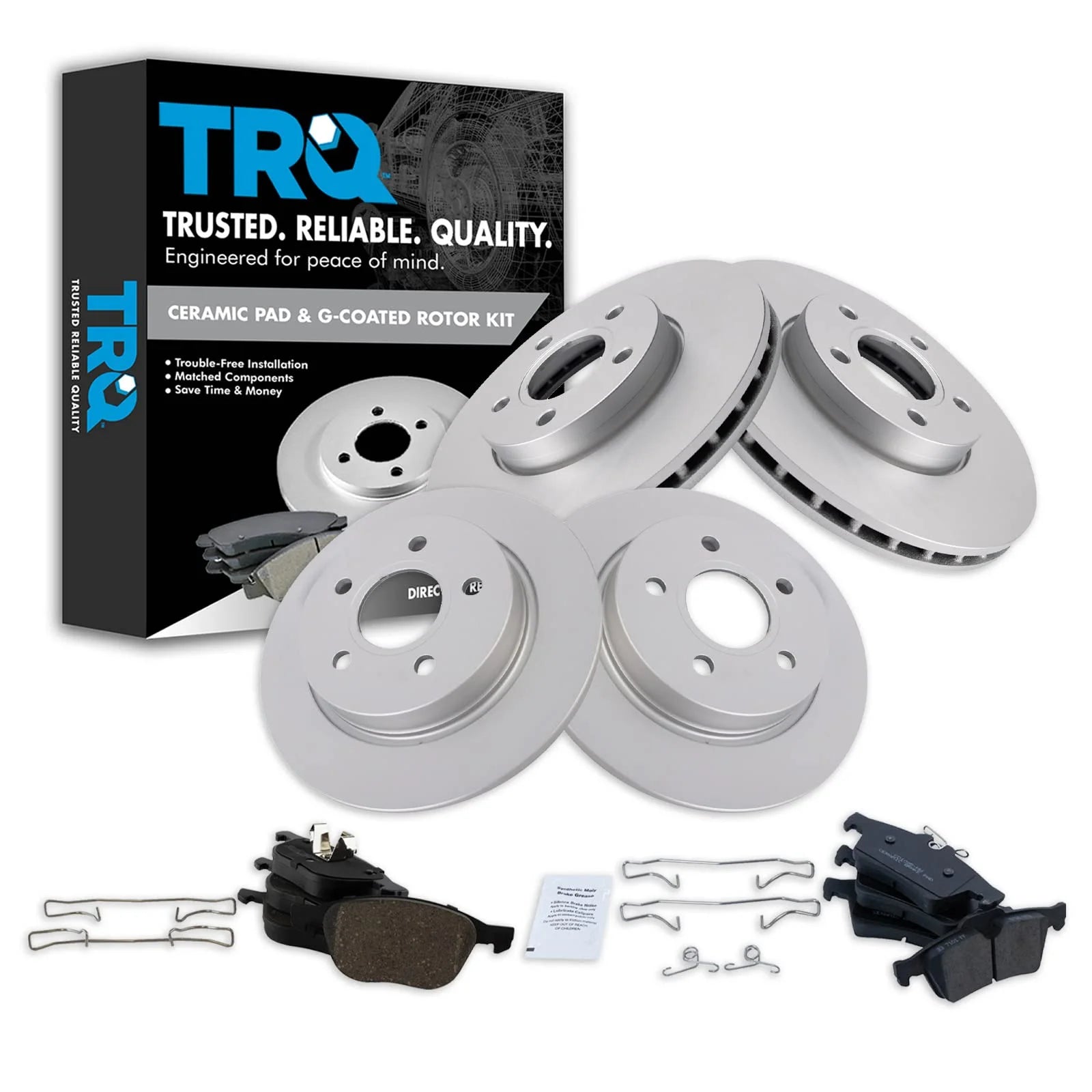 TRQ Front & Rear Ceramic Disc Brake Pad & Coated Rotor Kit for Ford Focus BKA23064 Fits select: 2012-2018 FORD FOCUS SE