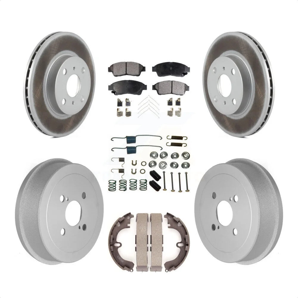 Transit Auto - Front Rear Coated Disc Brake Rotors Ceramic Pads And Drum Kit (7Pc) For 1993-1997 Toyota Corolla Geo Prizm KGT-101818