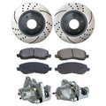AutoShack Front Brake Calipers Ceramic Pads Drilled Slotted Rotors Black Kit Replacement for 2007-2008 Jeep Patriot Compass 2007-2008 Dodge Caliber 1.8L 2.0L 2.4L 4WD AWD FWD