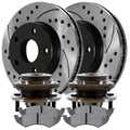 AutoShack Front Wheel Bearing Hub Drilled Slotted Rotors Black Ceramic Pads Kit Driver and Passenger Side Replacement for 1999-2001 Jeep Cherokee 1999-2006 Wrangler 2000-2006 TJ 2.4L 2.5L 4.0L 4WD RWD