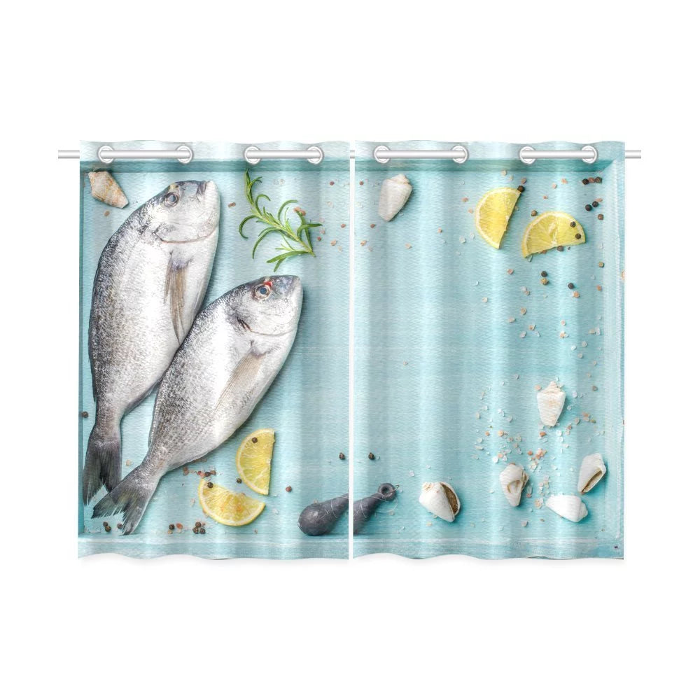 MYPOP Fresh raw sea bream fish Window Curtain Kitchen Curtain 26x39 inches (Two Piece)