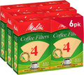 Melitta 4 Cone Coffee Filters, Unbleached Natural , 100 Count (Pack of 6) 600 Total Filters Count - Packaging May Vary