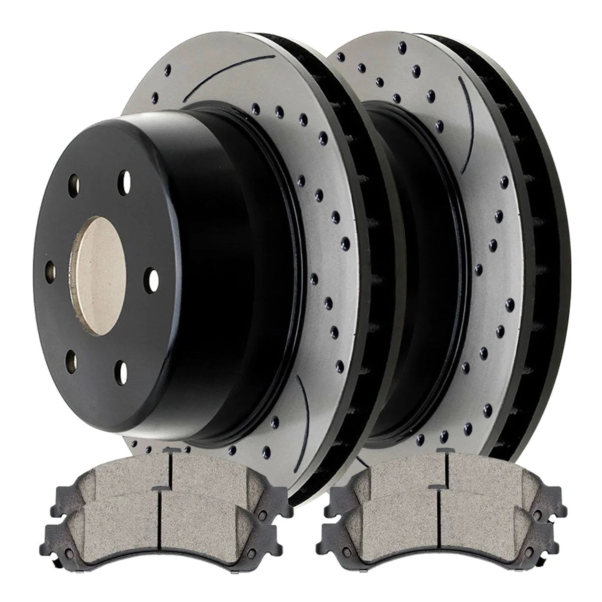 AutoShack Rear Drilled Slotted Brake Rotors Black and Performance Ceramic Pads Kit Driver and Passenger Side Replacement for GMC Sierra 1500 Yukon XL 1500 Chevrolet Suburban 1500 Tahoe Silverado 1500