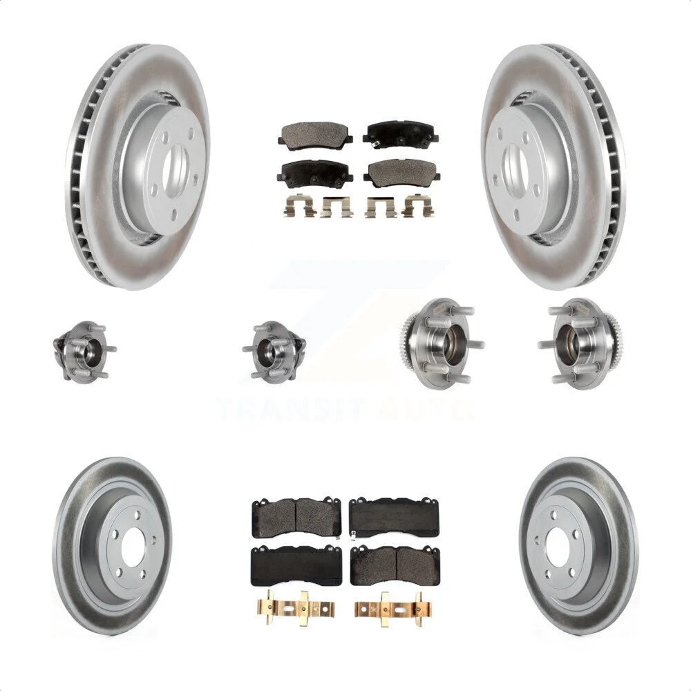 Transit Auto - Front Rear Hub Bearings Assembly Coated Disc Brake Rotors And Ceramic Pads Kit (10Pc) For 2015 Ford Mustang V6 with 3.7L With Brembo Brakes KBB-126188