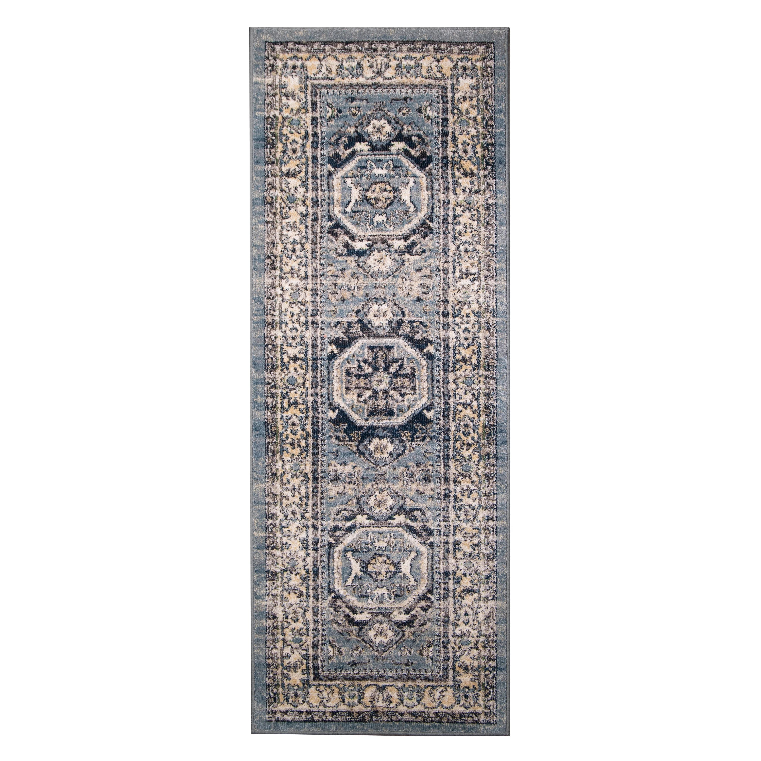 My Texas House Eastern Passage 2'7 X 7'6 Blue Grey Floral Runner Rug