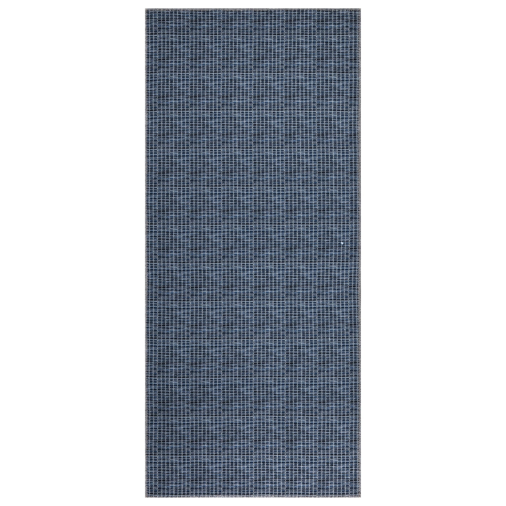 Ottomanson Machine Washable Cotton 3x6 Flatweave Runner Rug for Bedroom, 2'7 x 6', Navy Wicker Weave