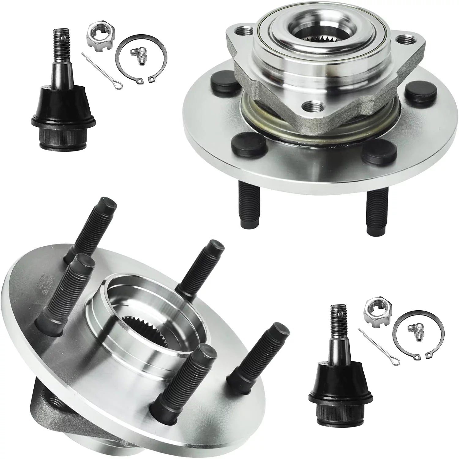 Detroit Axle - Front Wheel Bearing & Hub Assembly + Lower Ball Joint Replacement for 2002 2003 2004 2005 Dodge Ram 1500 (5 Lug; No ABS Models) - 4pc Set