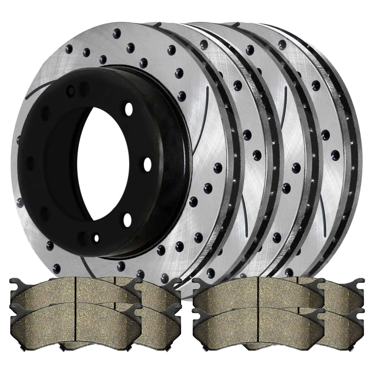 AutoShack Front Rear Drilled Slotted Brake Rotors Black and Ceramic Pads Kit Replacement for 2001-2006 Chevrolet Silverado 2500 HD 2001-2006 GMC Sierra 2500 HD 6.0L 6.6L 8.1L V8 4WD RWD