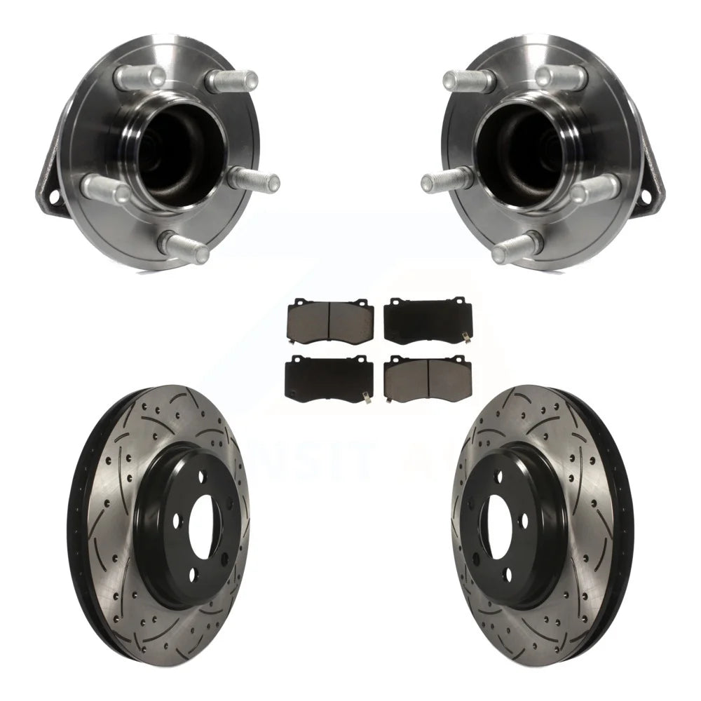 Transit Auto - Front Hub Bearing Assembly With Coated Drilled Slotted Disc Brake Rotors And Ceramic Pads Kit For 2019 Dodge Charger GT with RWD Brembo Brakes KBB-120288