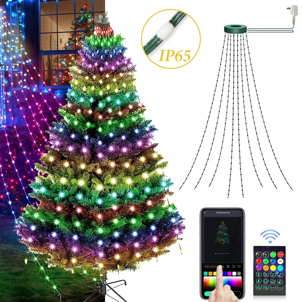 KANCOKIT 160LED Christmas Tree Waterfall Lights Fairy String Outdoor Waterproof Decor RGB