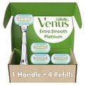 Gillette Venus Platinum Extra Smooth Metal Handle Women's Razor Handle + 4 Blade Refills