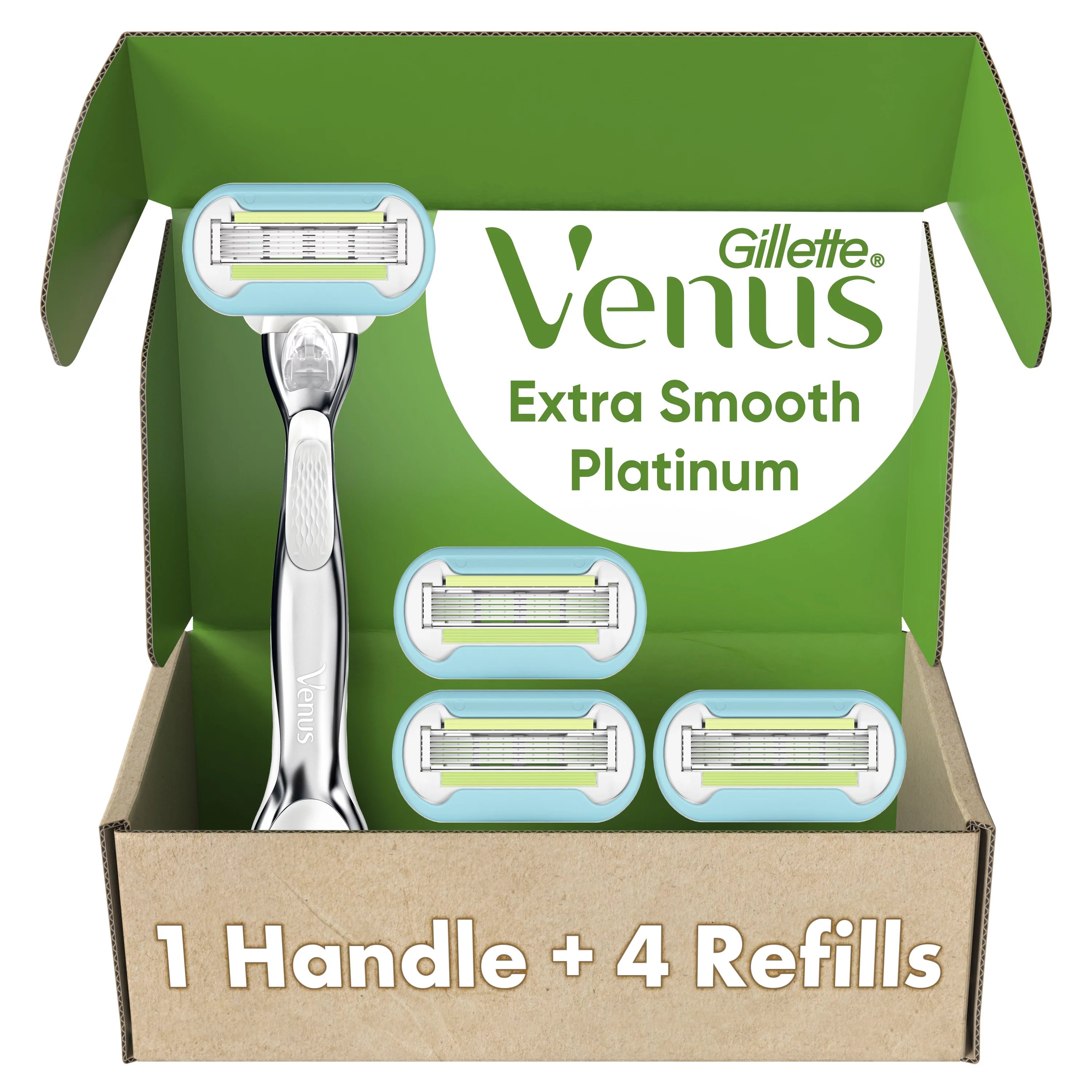Gillette Venus Platinum Extra Smooth Metal Handle Women's Razor Handle + 4 Blade Refills
