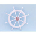 Deluxe Class White Wood and Chrome Ship Steering Wheel 36 in. Decorative Accent
