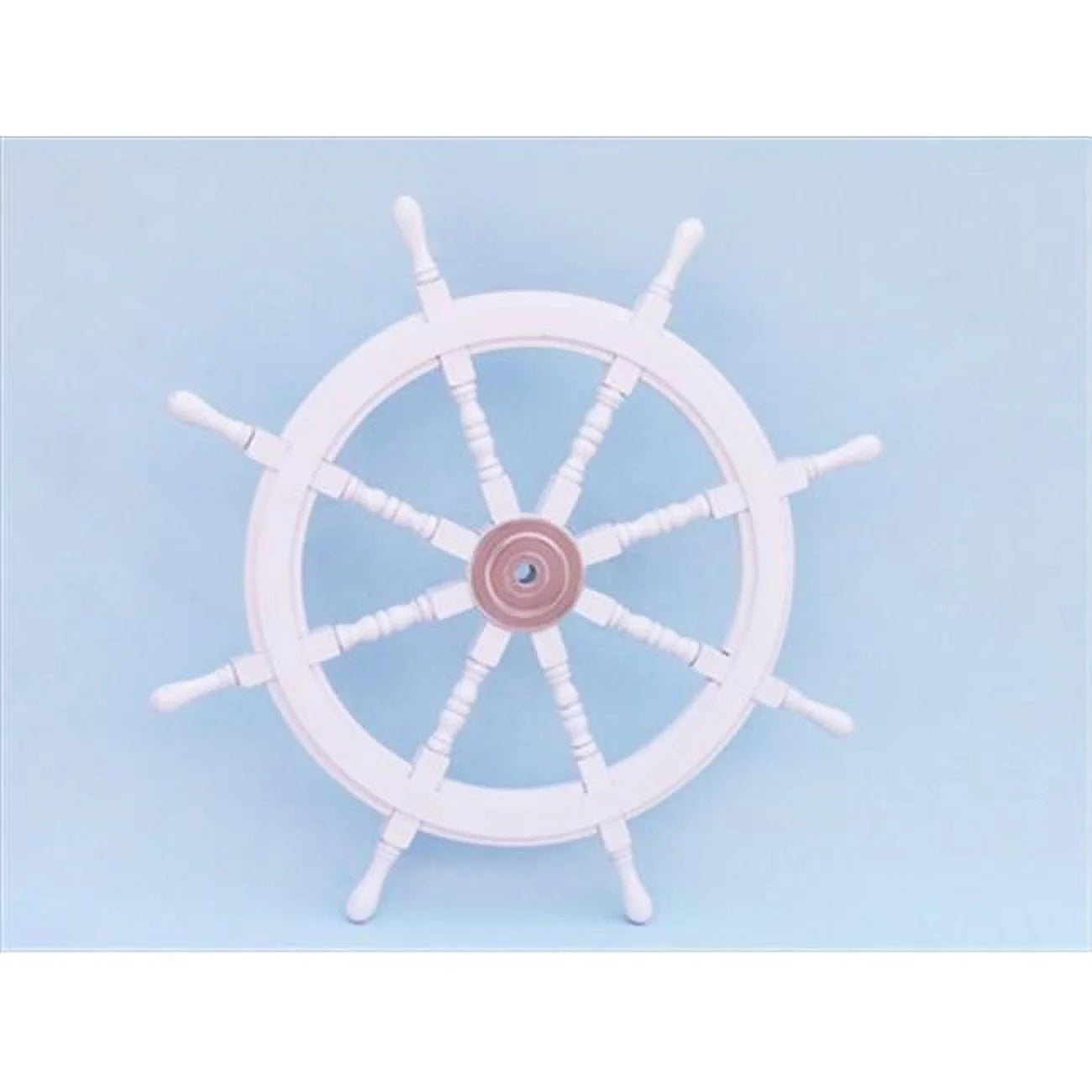 Deluxe Class White Wood and Chrome Ship Steering Wheel 36 in. Decorative Accent