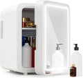 RUO Fridge - Mini Fridge with Dimmable LED Mirror (4 Liter/6 Can), Cooler and Warmer, for Refrigerating Makeup, and Food, Mini Fridge for Bedroom, Office and Car