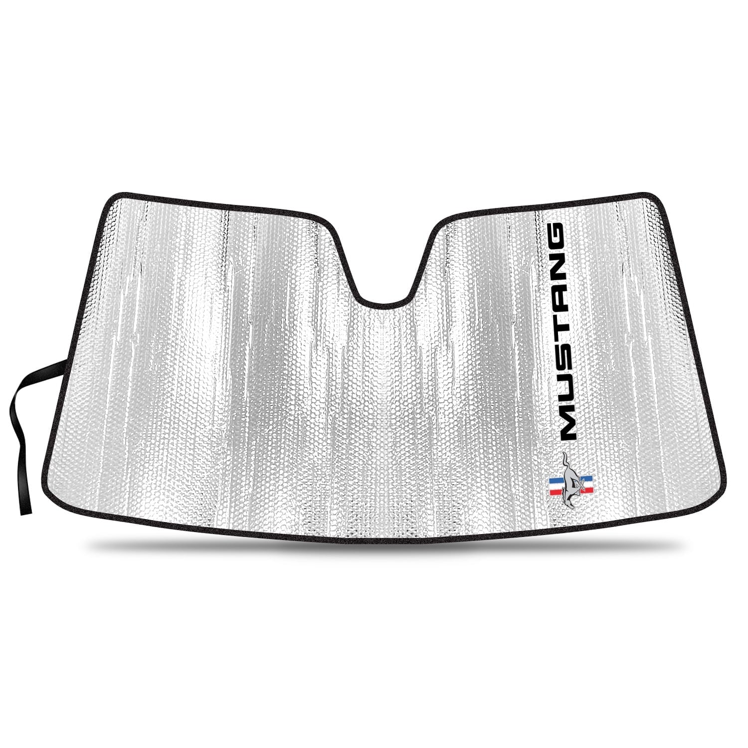iPick Image for Ford Mustang Tri-Bar 2015 to 2022 Custom Fit Silver Reflective Bubble Roll-up Auto Windshield Sun Shade, Official Licensed