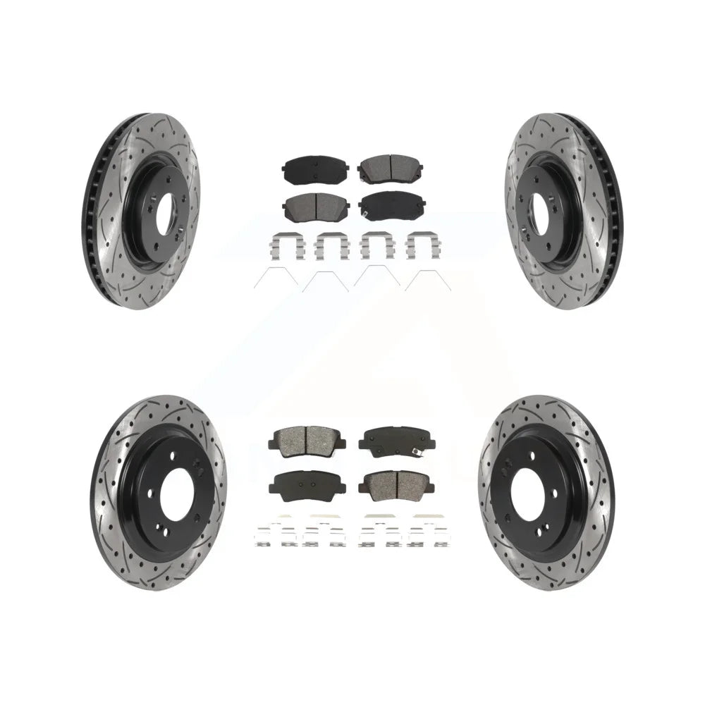 Transit Auto - Front Rear Coated Drilled Slotted Disc Brake Rotors And Semi-Metallic Pads Kit For 2016 Hyundai Sonata GAS engine With Electric Parking KDS-100761