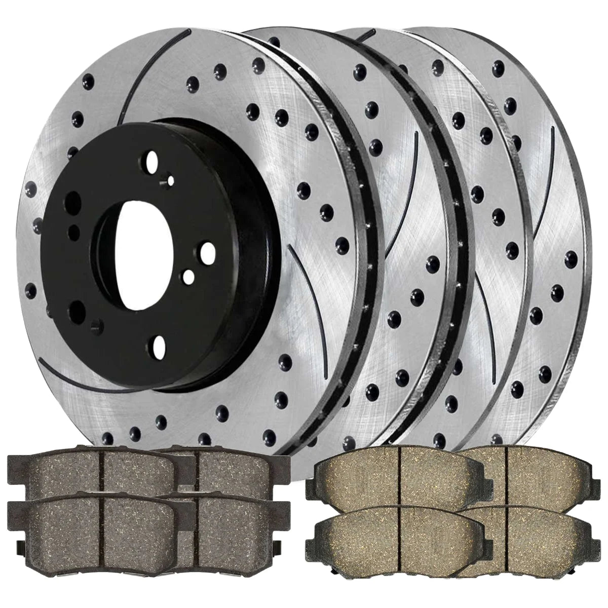AutoShack Front and Rear Drilled Slotted Brake Rotors Black and Ceramic Pads Kit Replacement for 2013-2015 Honda Civic 2014-2015 Acura ILX 1.8L 2.0L FWD