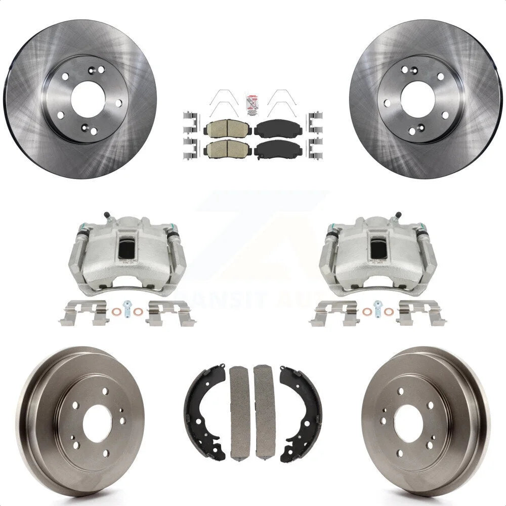 Transit Auto Front Rear Disc Brake Caliper Rotors Drums Ceramic Pads Kit (8Pc) For 2003-2006 Honda Accord 2.4L Vehicles Built Canadian Market KC8-101457N