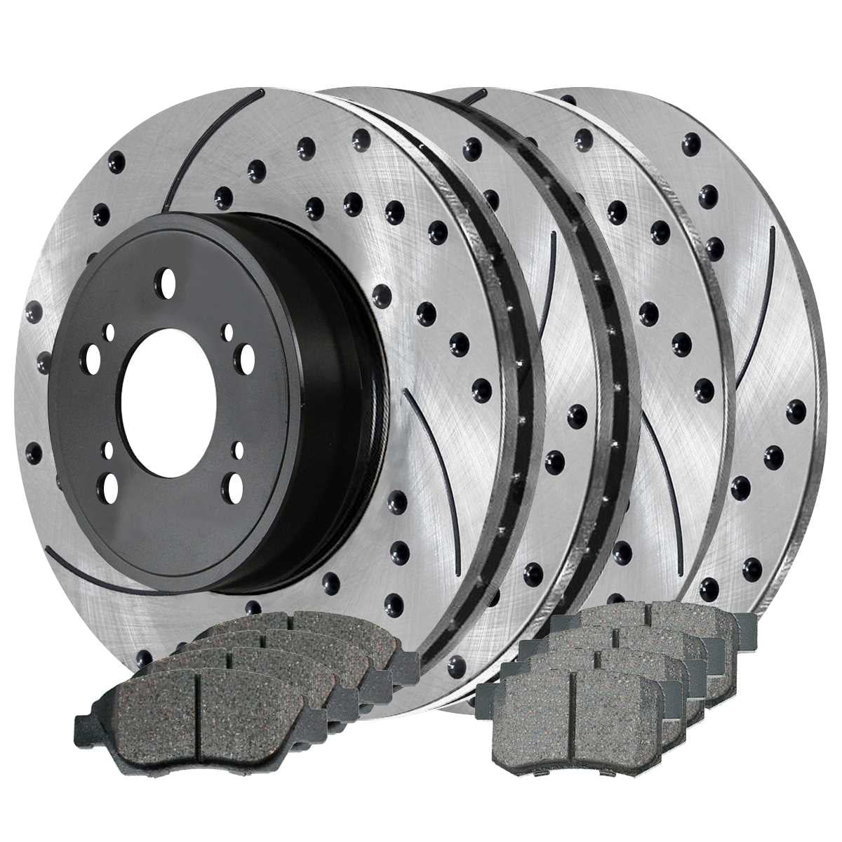 AutoShack Front and Rear Drilled Slotted Brake Rotors Black and Ceramic Pads Kit Replacement for 2002 2003 2004 2005 2006 Acura RSX 2.0L FWD
