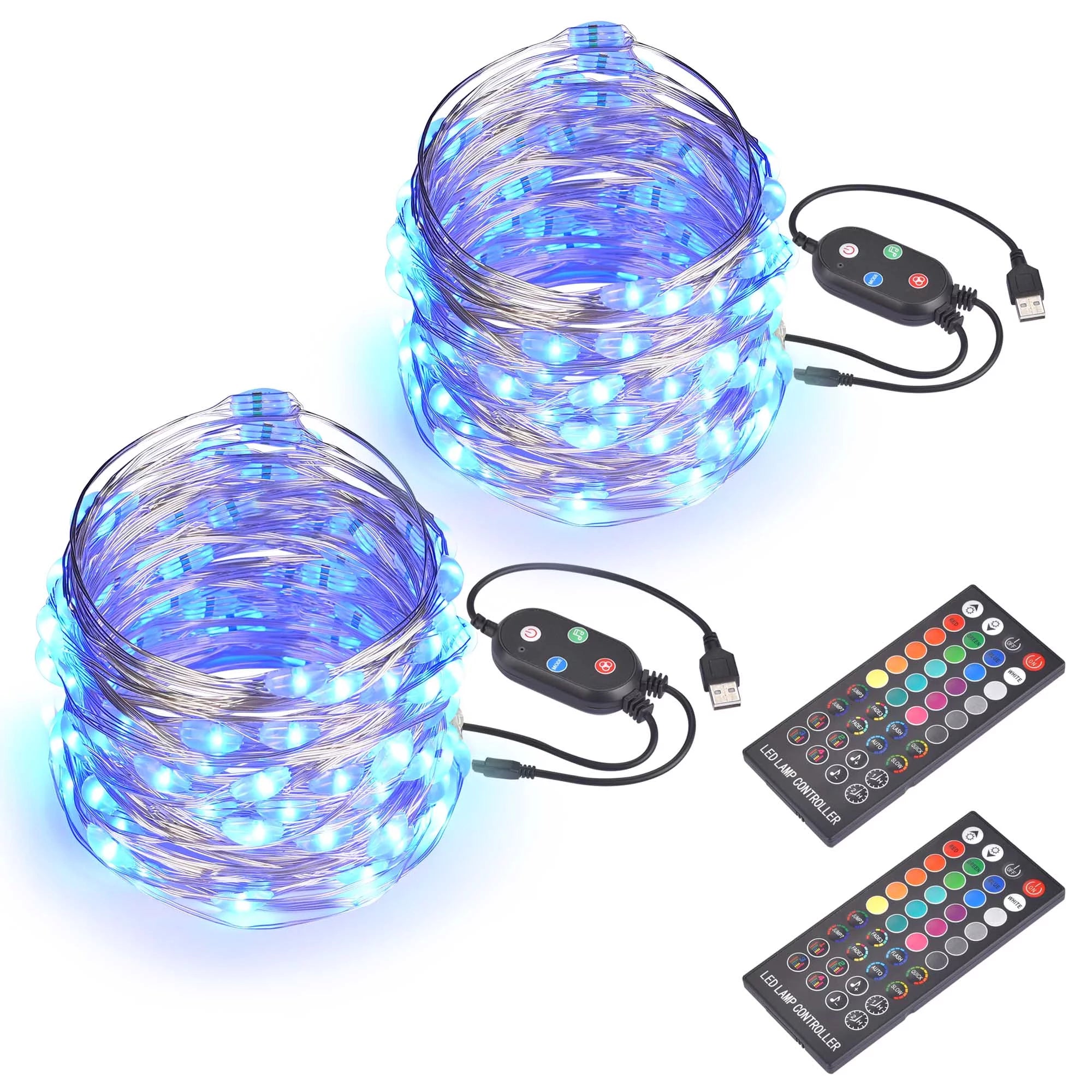 Yescom 2 Packs 33FT LED String Lights 100 Led RGB Lights 20 Colors with Remote & Bluetooth Fairy Light for Party Garden