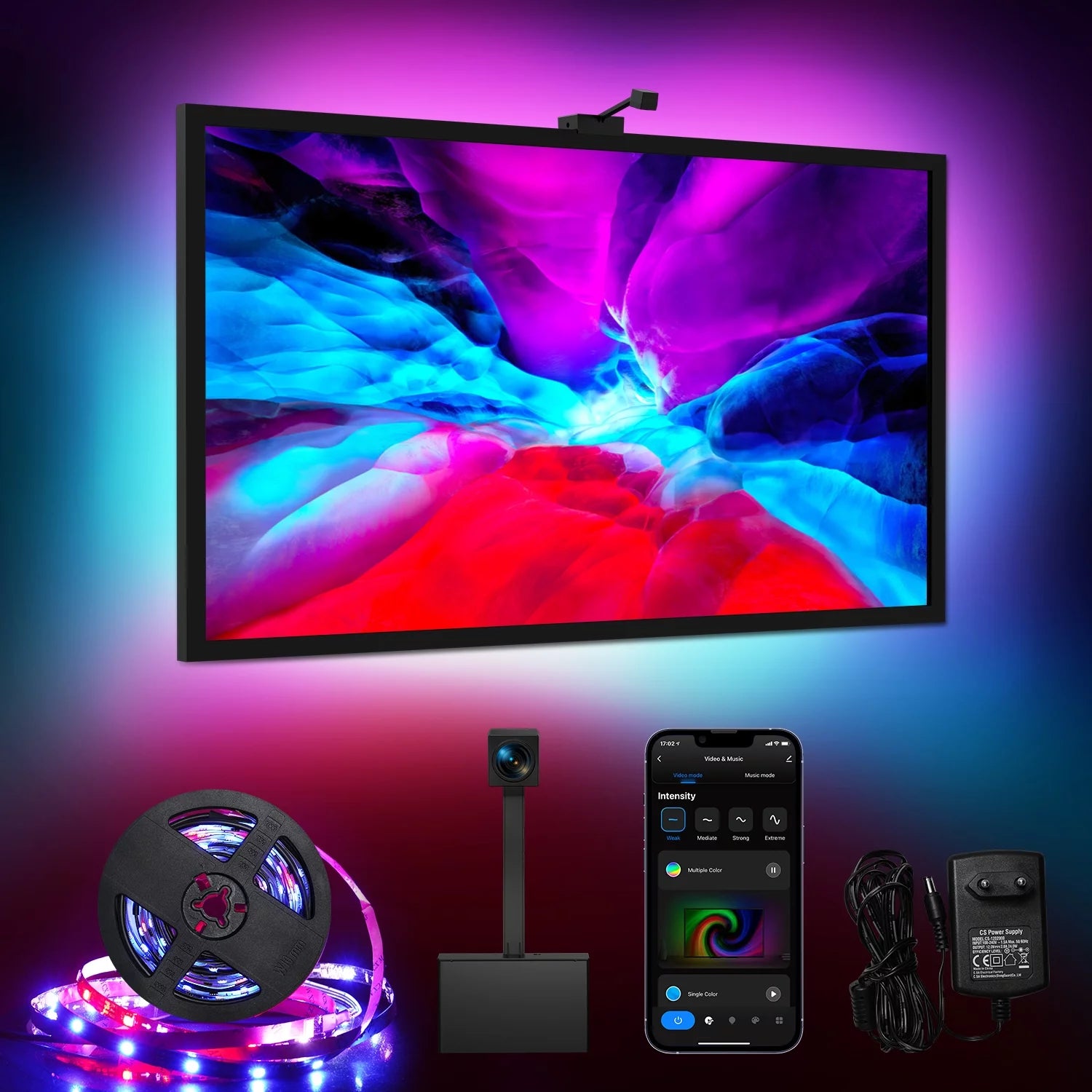 TOPVISION TV LED Backlights with Camera, 16.4ft RGBIC Wifi TV Backlights for 55-77 inch TVs PC, App Control, Video & Music Sync TV Lights, Scene Mode, TV LED Strip Lights for Gaming & Movies