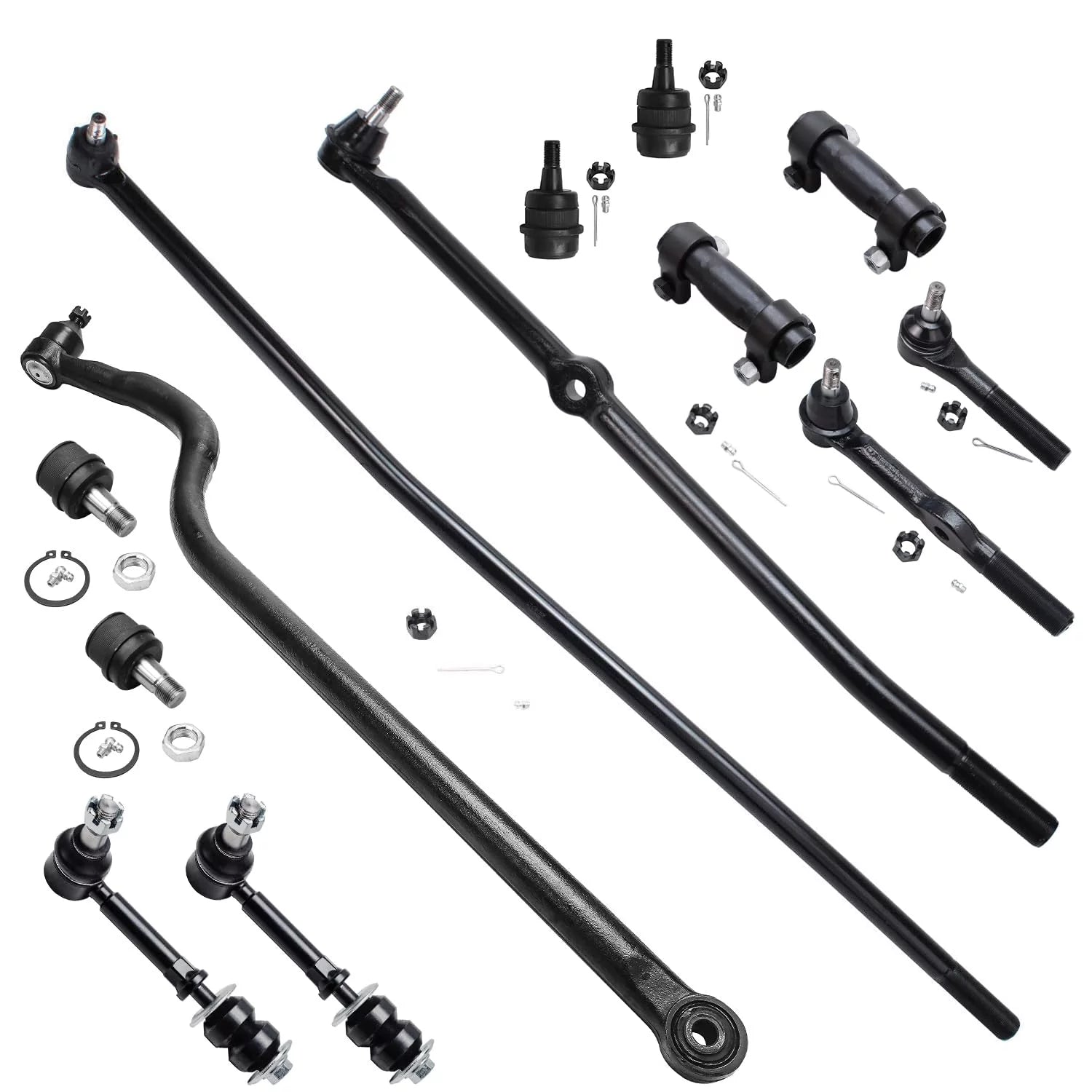 13pc Front Inner Outer Tie Rod Links Upper & Lower Ball Joints, Sway Bars, Track Bar & Adjustment Sleeves - Left & Right Side for 1996-1997 Dodge Ram 1500 4WD - [96-97 Ram 2500 DANA 44 4WD]