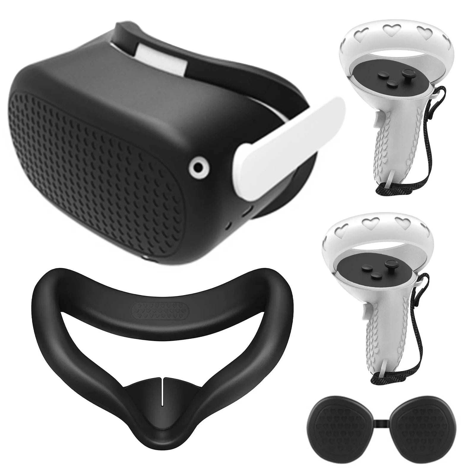 5-in-1 Accessories Set Fit for Oculus Quest 2 VR Headset, EEEkit Touch Controller Grip Cover for Oculus Quest 2 with Controllers Grips Cover, Silicone Face Cover, VR Shell Cover, Lens Cover - Black