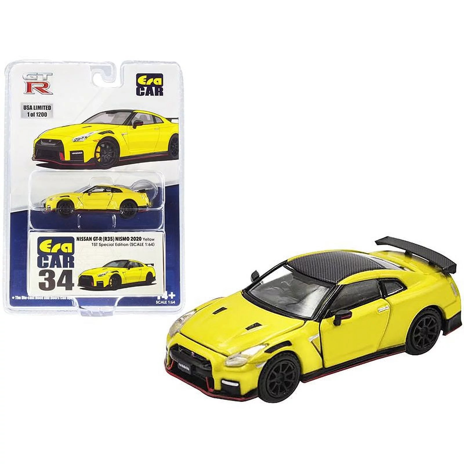 2020 Nissan GT-R (R35) Nismo RHD (Right Hand Drive) Yellow with Carbon Top Limited Edition to 1200 pieces Special Edition 1/64 Diecast Model Car by Era Car