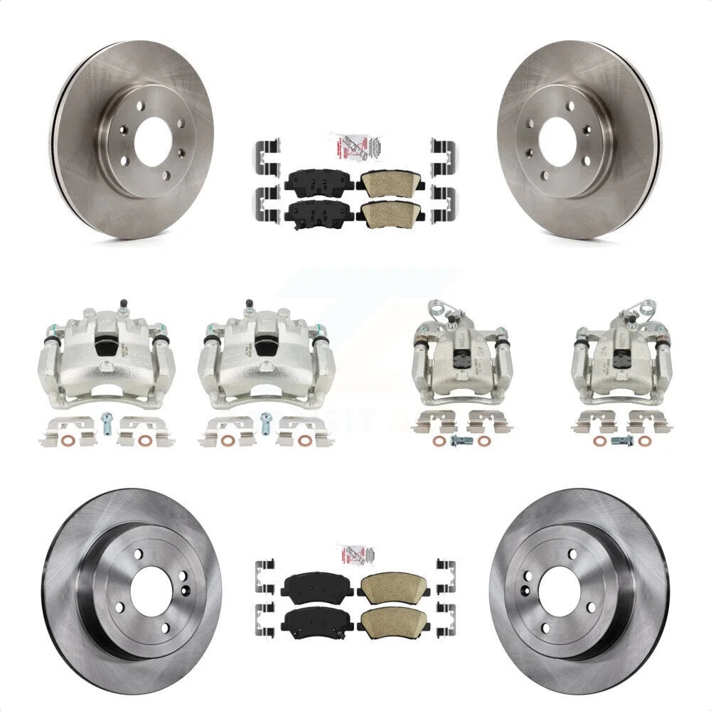 Transit Auto Front Rear Disc Brake Caliper Rotors And Ceramic Pads Kit (10Pc) For 2012-2016 Hyundai Accent KC8-102307N
