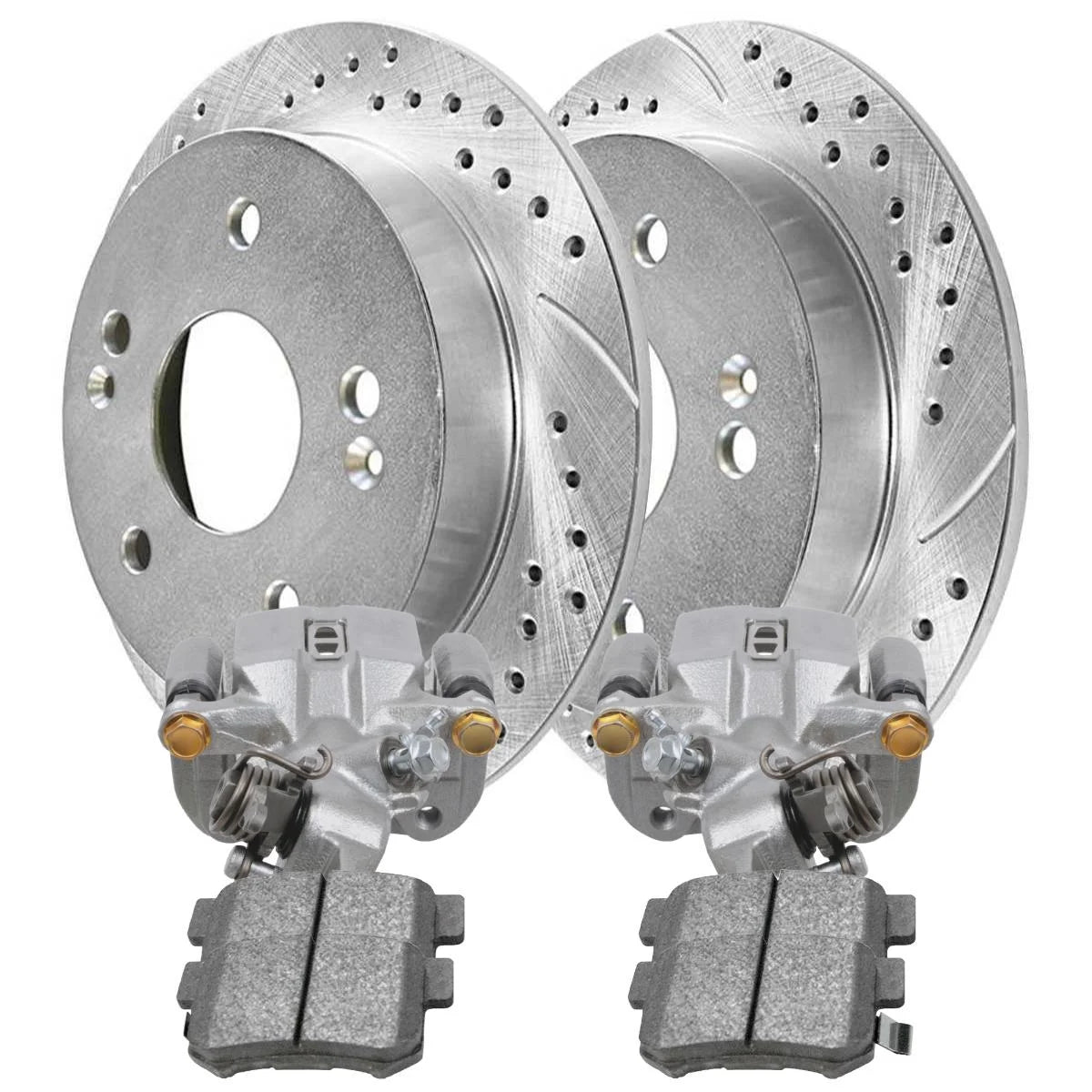 AutoShack Rear Brake Calipers Ceramic Pads Drilled Slotted Rotors Silver Kit Driver and Passenger Side Replacement for 1998 1999 2000 2001 2002 Honda Accord 3.0L V6 FWD BRKPKG579