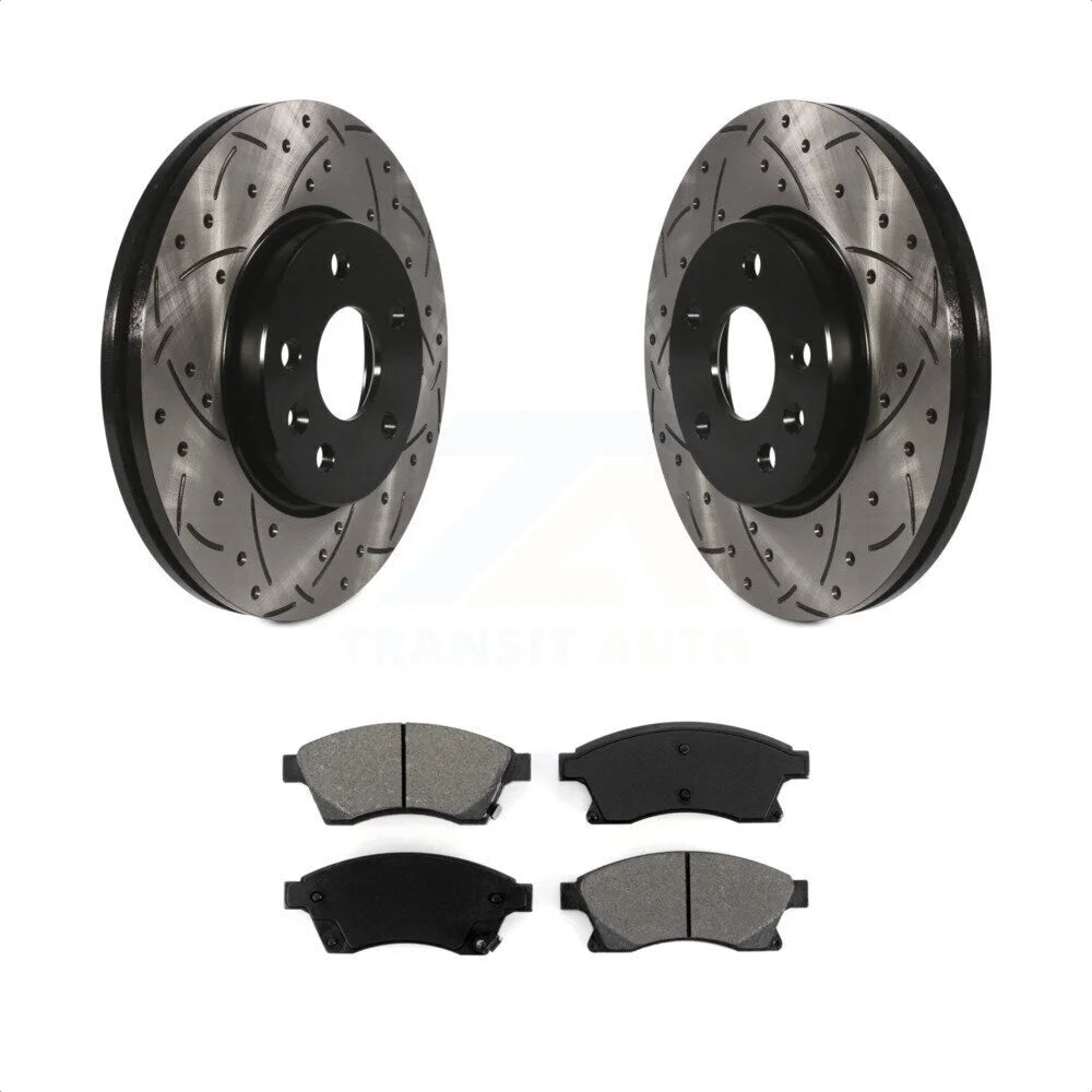 Transit Auto - Front Coated Drilled Slotted Disc Brake Rotors And Semi-Metallic Pads Kit For Chevrolet Cruze Sonic Limited KDS-100007