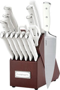 Cuisinart Classic Forged Triple Rivet, 15-Piece Knife Set with Block, Superior High-Carbon Stainless Steel Blades for Precision and Accuracy (Brushed Cherry/White)