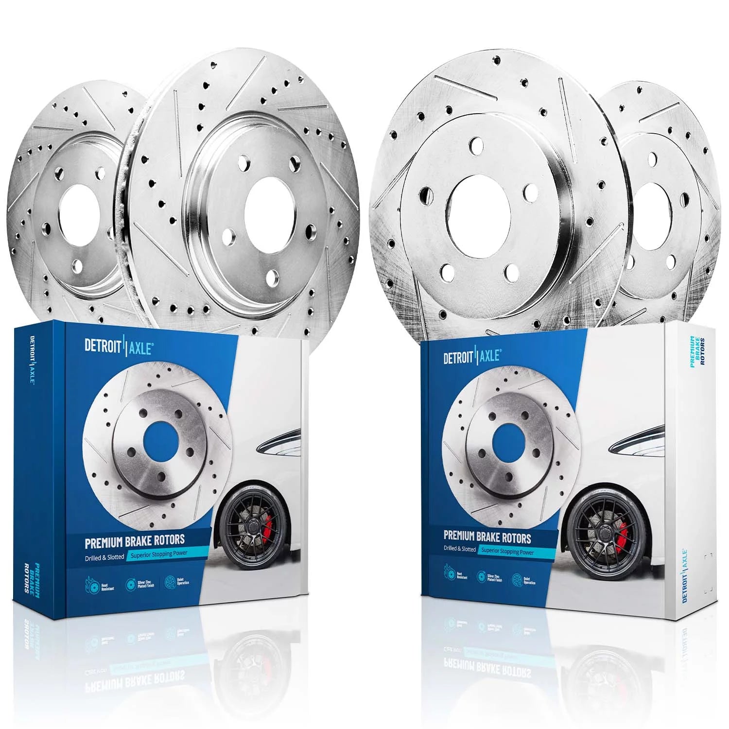 Detroit Axle - 276mm Front + 270mm Rear Drilled and Slotted Disc Brake Rotors Kit Replacement for Chevy Malibu Pontiac G6 [ 4 Cylinder ] - 4pc Set