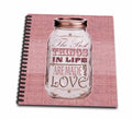 3dRose Mason Jar on Burlap Print Pink - The Best Things in Life are Made with Love - Gifts for the Cook - Drawing Book, 8 by 8-inch