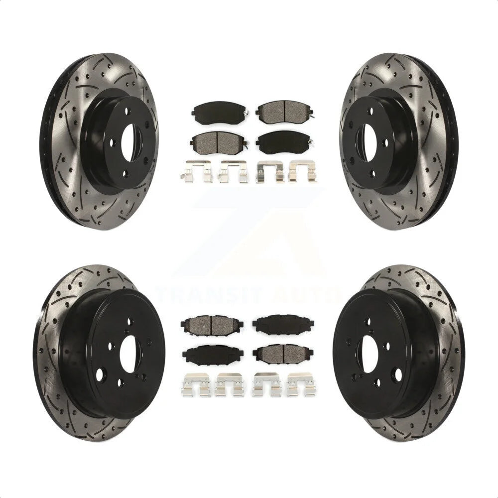 Transit Auto - Front Rear Coated Drilled Slotted Disc Brake Rotors And Semi-Metallic Pads Kit For 2011 Subaru Impreza Outback Sport 2.5i Premium KDS-100245