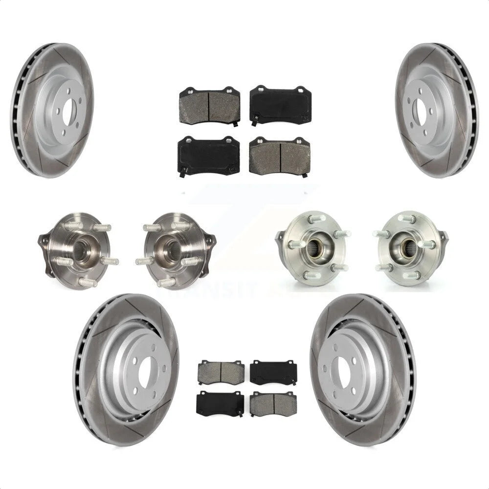 Transit Auto - Front Rear Hub Bearings Assembly Coated Disc Brake Rotors And Semi-Metallic Pads Kit (10Pc) For Dodge Challenger Charger With Brembo Brakes GT with AWD KBB-126121