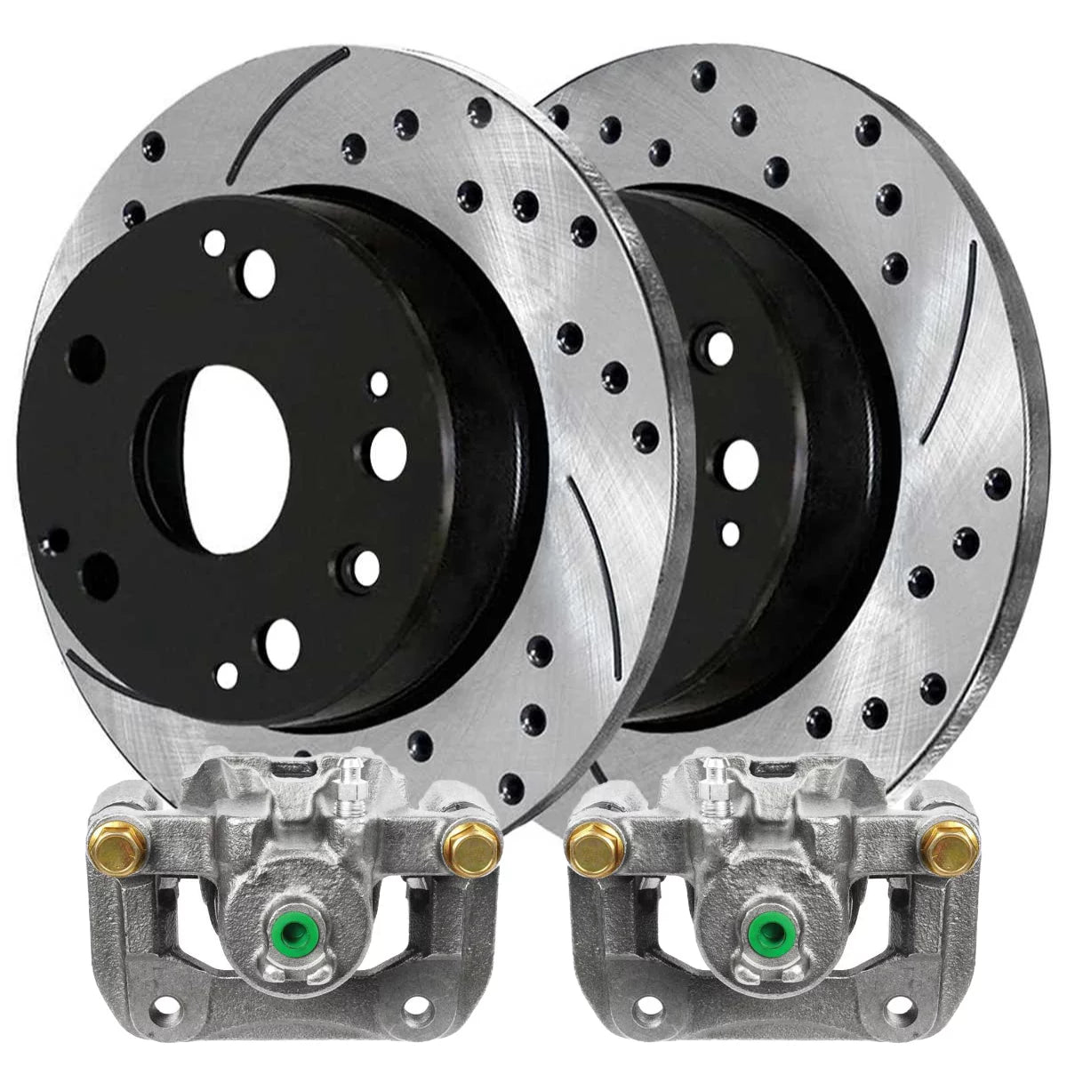 AutoShack Rear Brake Calipers and Drilled Slotted Rotors Black Kit Driver and Passenger Side Replacement for 2003-2007 2008 2009 2010 2011 Honda Element 2004-2008 Acura TL 2.4L 3.2L 3.5L V6 4WD FWD