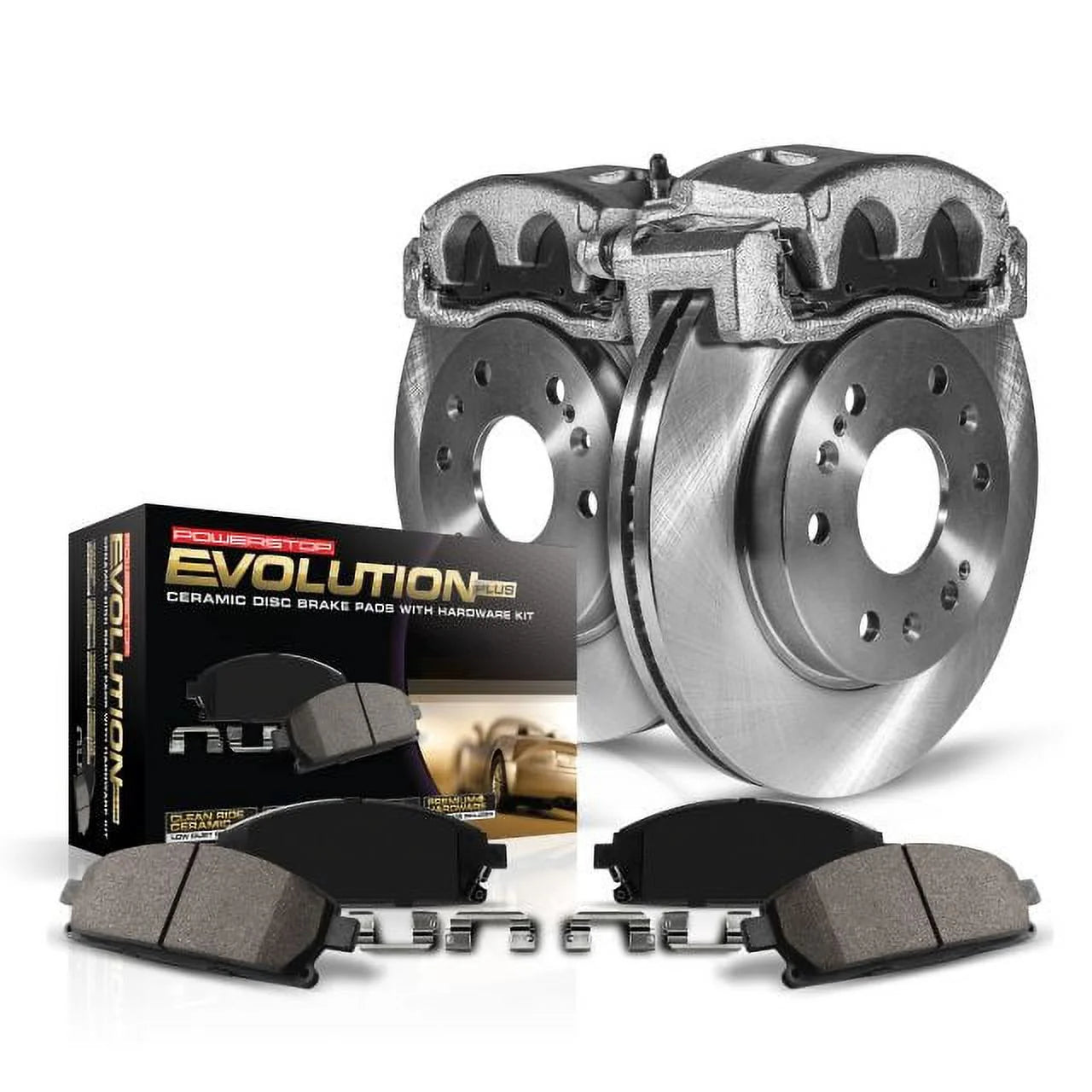Power Stop Rear Stock Replacement Brake Pad and Rotor Kit with Calipers KCOE4624