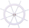 Hampton Nautical Deluxe Class White Wood and Chrome Decorative Ship Steering Wheel 48 - ation
