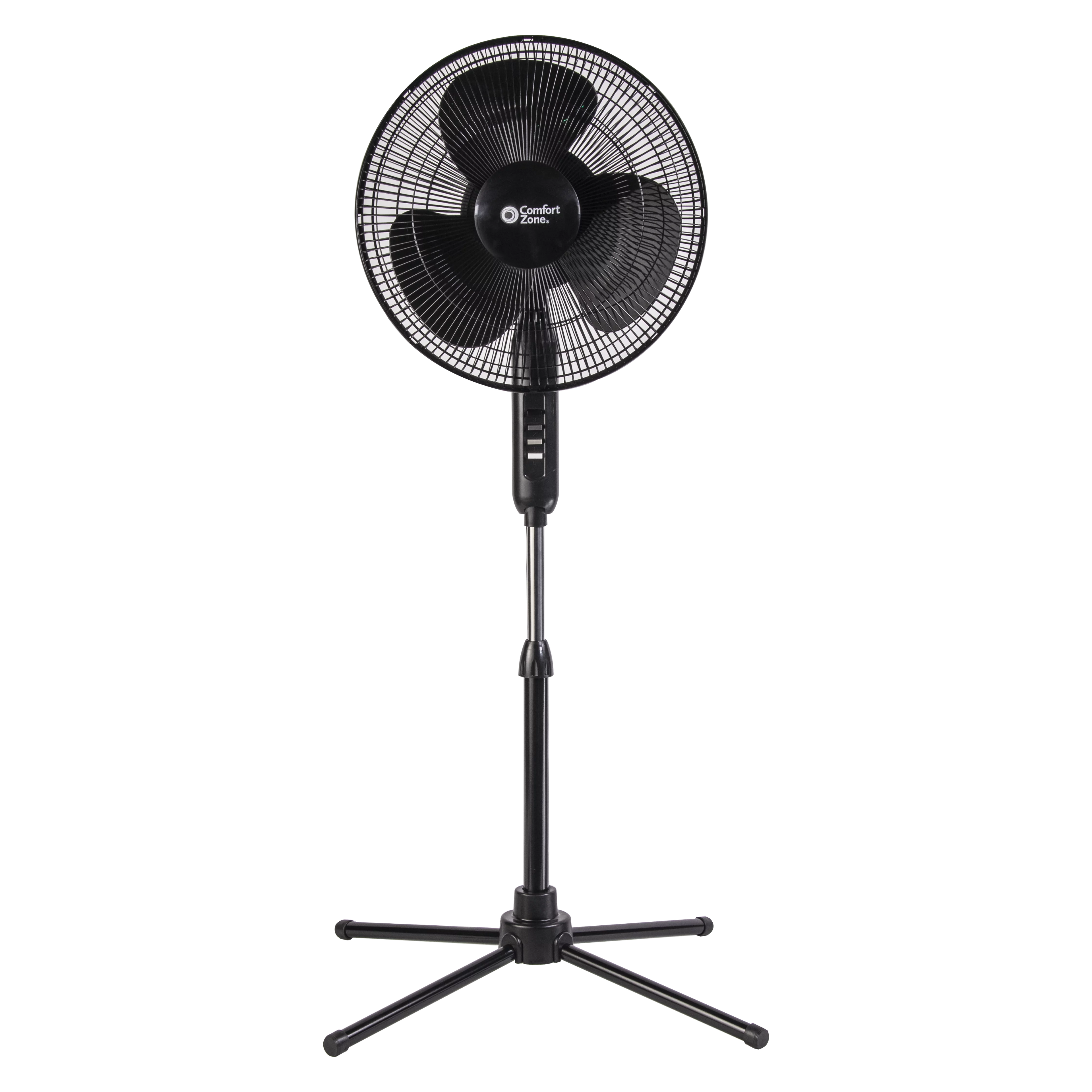Comfort Zone 16¡± Oscillating Pedestal Fan, 3-speed Options, 90-Degree Oscillating Head, Adjustable Height and Tilt, Powerful Air Flow, Black