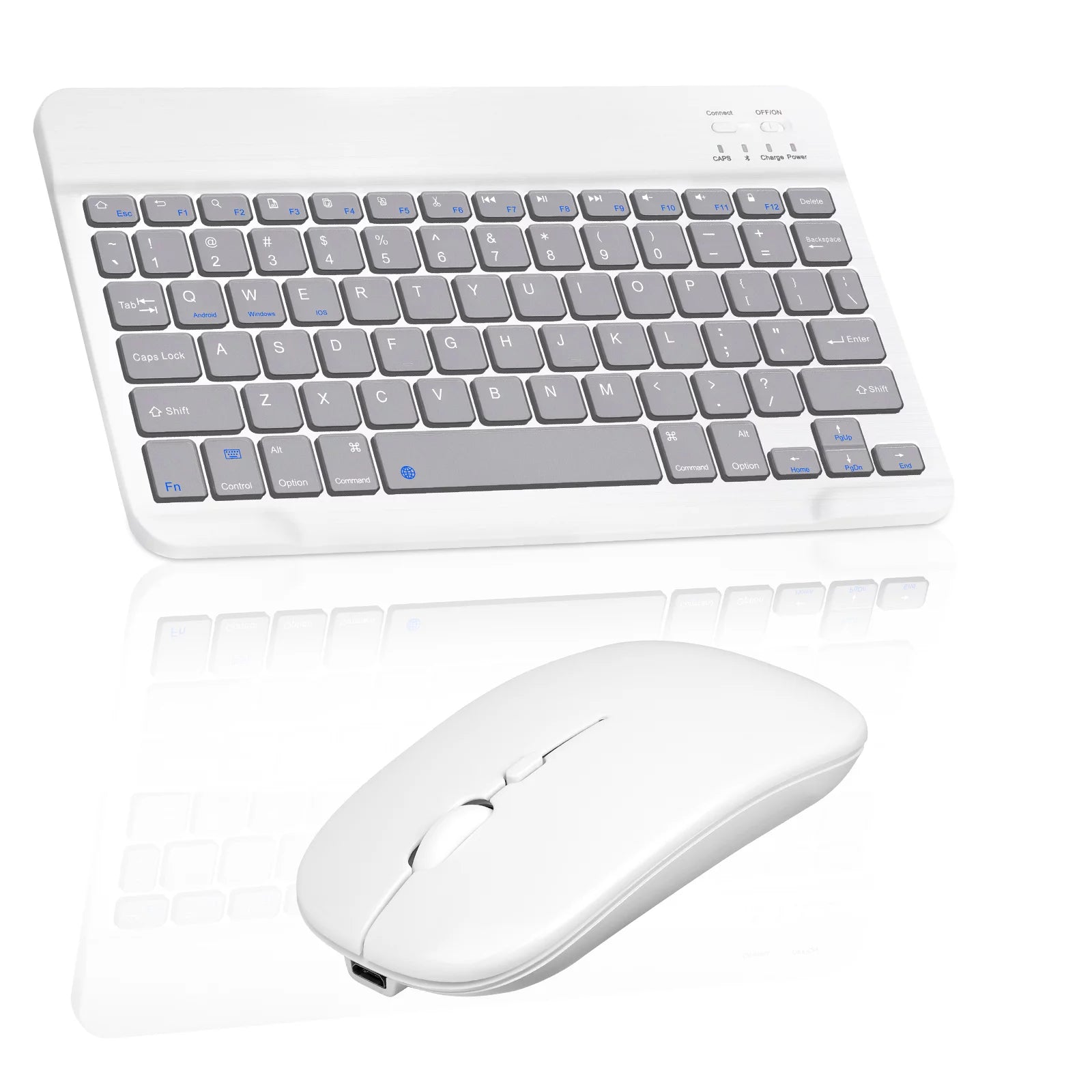 Rechargeable Bluetooth Keyboard and Mouse Combo Ultra Slim Full-Size Keyboard and Mouse for Samsung Galaxy Tab S 10.5 and All Bluetooth Enabled Mac/Tablet/iPad/PC/Laptop - Stone Grey with White Mouse