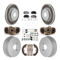Transit Auto - Front Rear Coated Disc Brake Rotors Semi-Metallic Pads And Drum Kit (9Pc) For Toyota Corolla Non-ABS KGF-101724