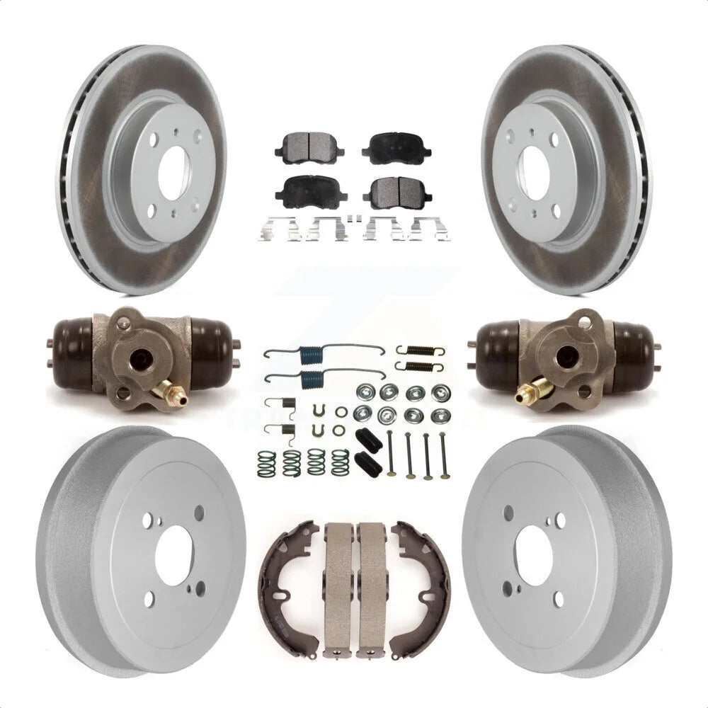 Transit Auto - Front Rear Coated Disc Brake Rotors Semi-Metallic Pads And Drum Kit (9Pc) For Toyota Corolla Non-ABS KGF-101724