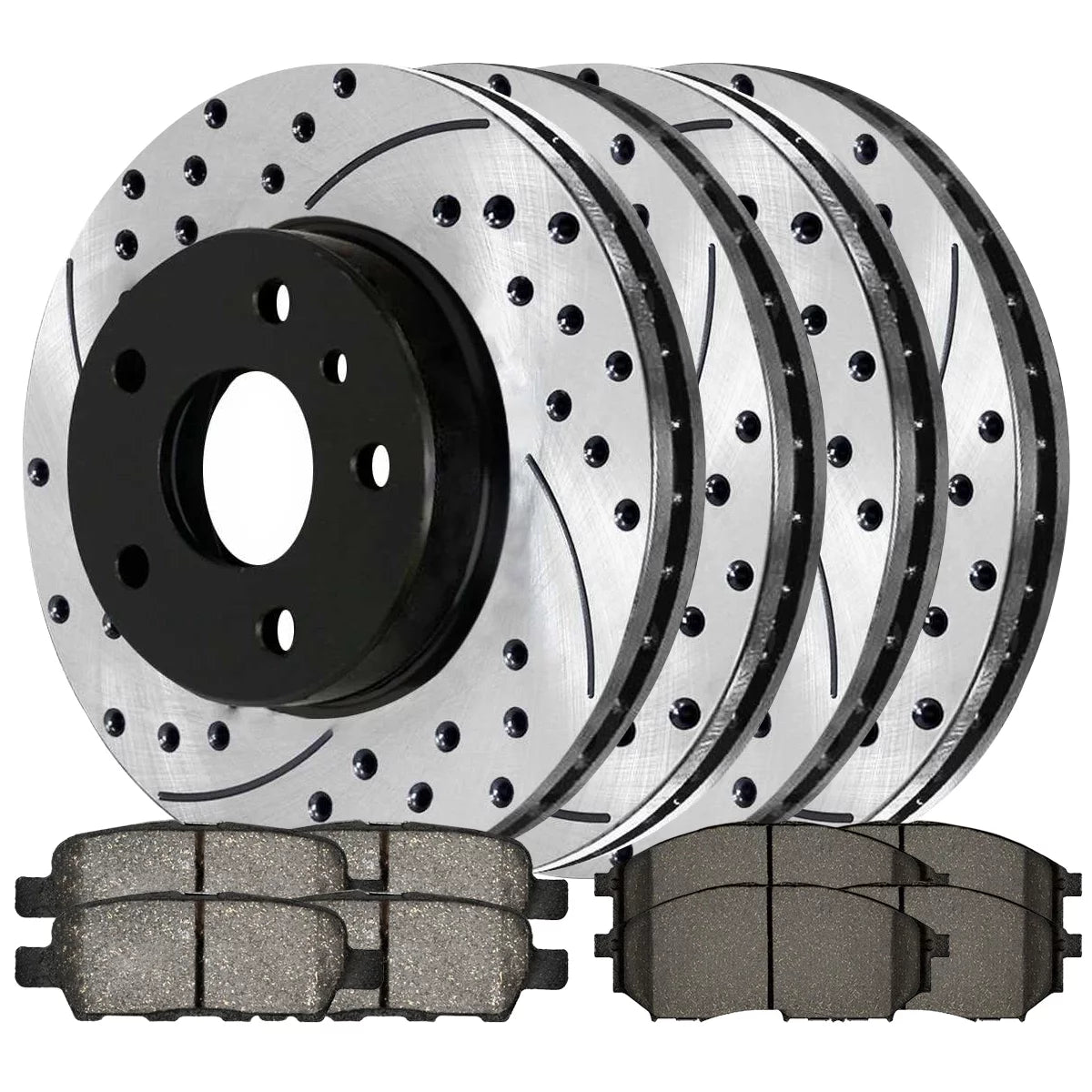 AutoShack Front and Rear Drilled Slotted Brake Rotors Black Performance Ceramic Pad Kit Replacement for 2011-2014 Nissan Murano 2011-2013 INFINITI M37 M56 2012-2013 M35h 2014-2017 QX70 2017-2019 Q70L