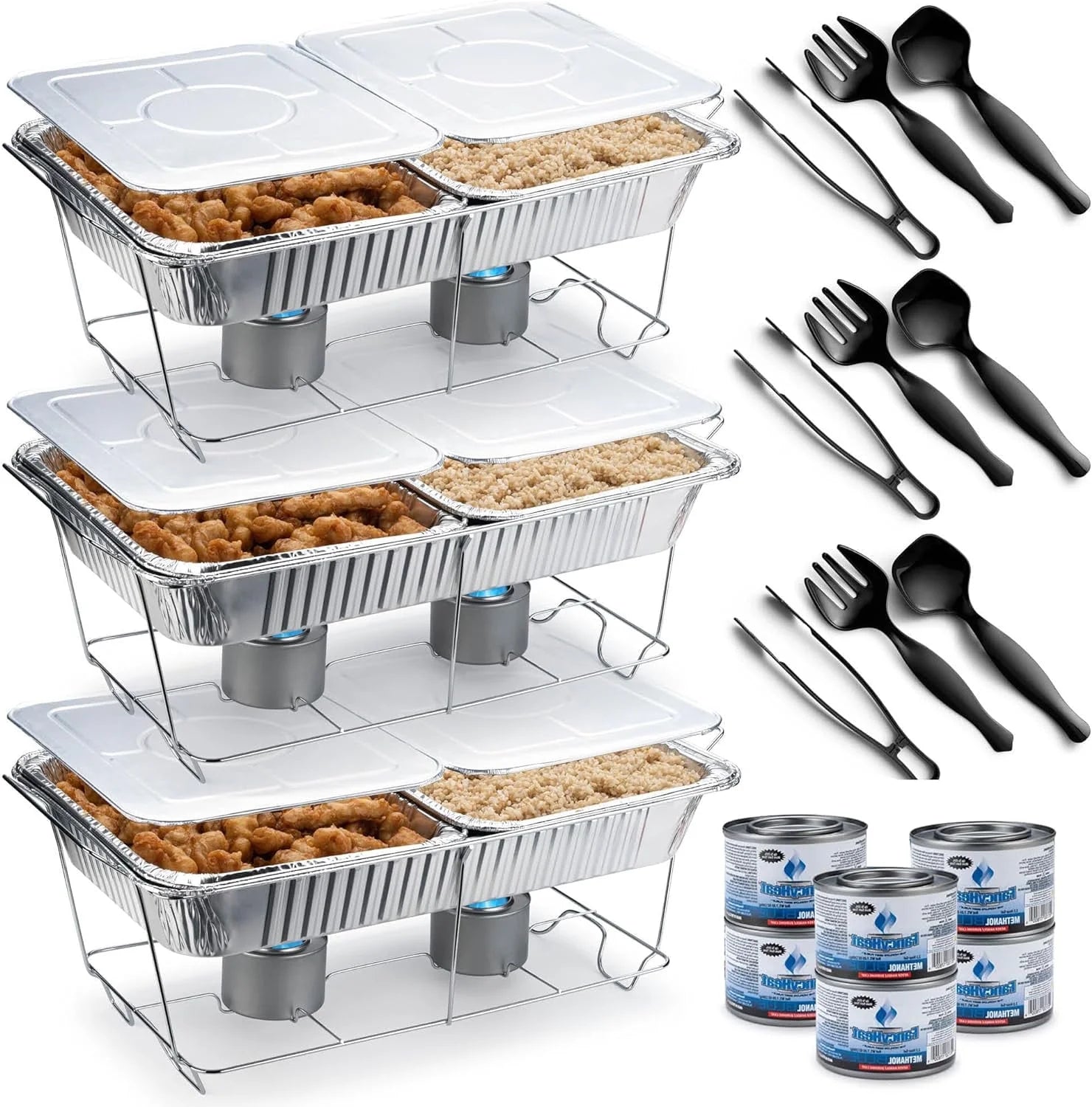 Disposable Chafing Dish Buffet Set Wire Racks Pans Lids Serving Spoons Forks Tongs Diplastible 33 Pc